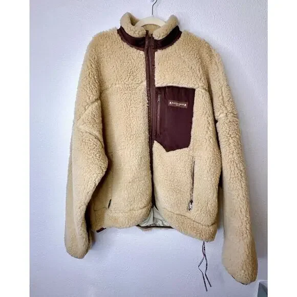 NWT Mastermind World Beige & Brown Cashmere Sherpa Jacket Skull & Crossbone Back - Picture 3 of 16